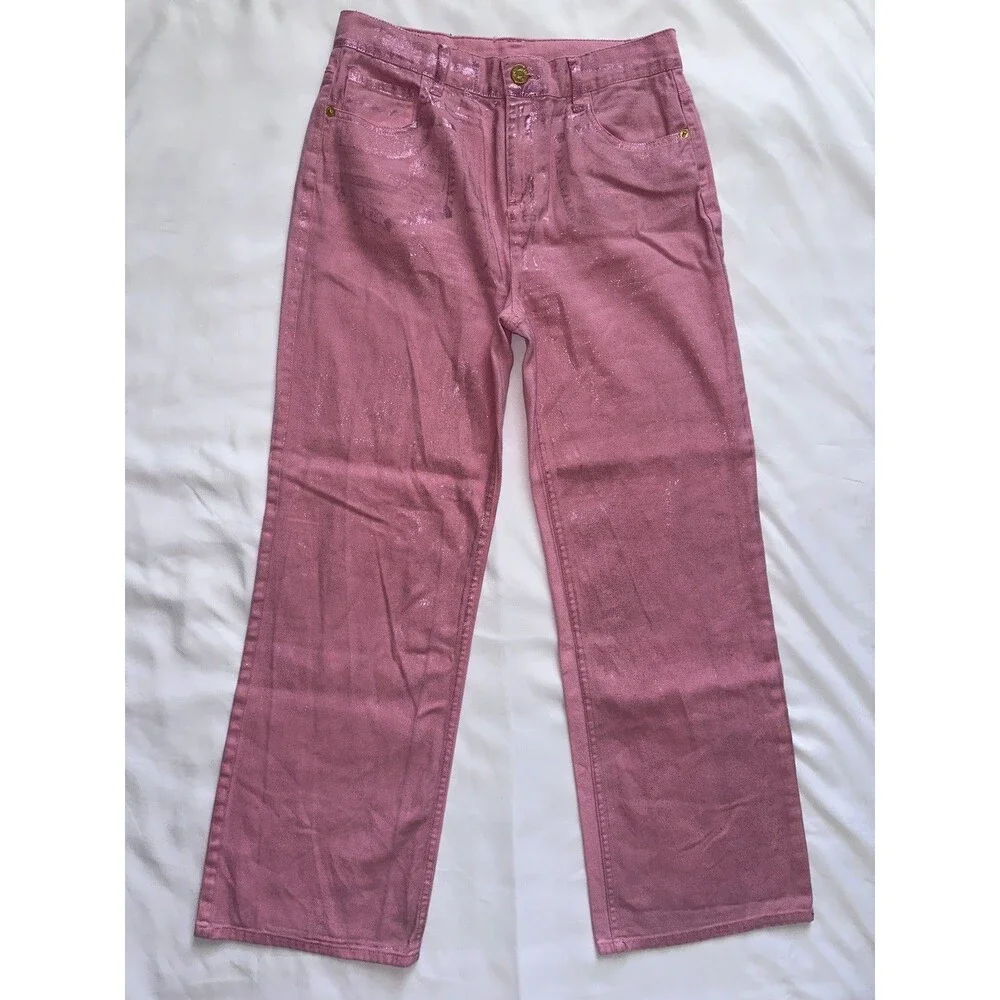 JUSTICE x Wicked The Movie Pink Sparkle Baggy Jeans Size 16 Metallic